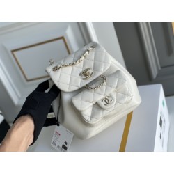 Chanel 2022cc Small Backpack White Champagne Gold Hardware Calfskin Leather Hass Factory leather 18x18x12cm