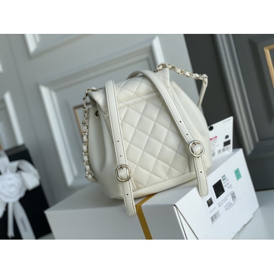 Chanel 2022cc Small Backpack White Champagne Gold Hardware Calfskin Leather Hass Factory leather 18x18x12cm