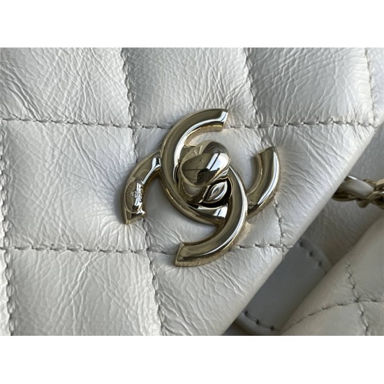 Chanel 2022cc Small Backpack White Champagne Gold Hardware Calfskin Leather Hass Factory leather 18x18x12cm