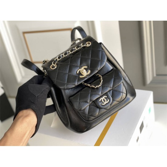 Chanel 2022cc Small Backpack Black Champagne Gold Hardware Calfskin Leather Hass Factory leather 18x18x12cm