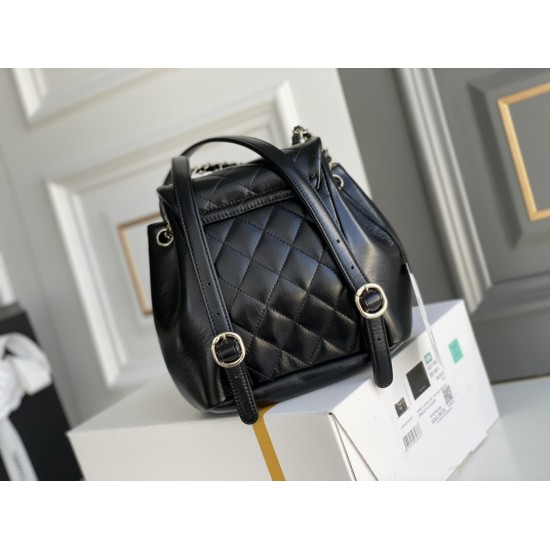 Chanel 2022cc Small Backpack Black Champagne Gold Hardware Calfskin Leather Hass Factory leather 18x18x12cm