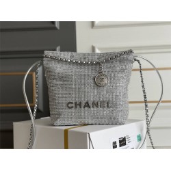 Chanel 23A Chanel 22 Mini Diamond Silver Hardware Calfskin Leather Hass Factory leather 19x20x6cm