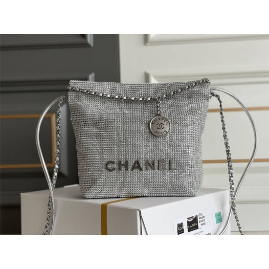 Chanel 23A Chanel 22 Mini Diamond Silver Hardware Calfskin Leather Hass Factory leather 19x20x6cm