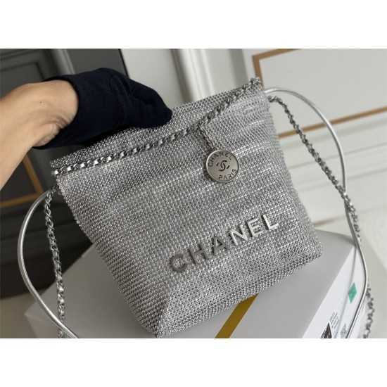 Chanel 23A Chanel 22 Mini Diamond Silver Hardware Calfskin Leather Hass Factory leather 19x20x6cm