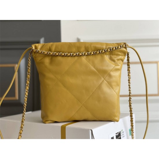 Chanel 23A Chanel 22 Mini Mango Yellow Gold Hardware Calfskin Leather Hass Factory leather 19x20x6cm