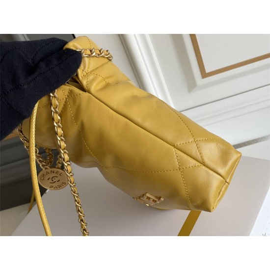 Chanel 23A Chanel 22 Mini Mango Yellow Gold Hardware Calfskin Leather Hass Factory leather 19x20x6cm