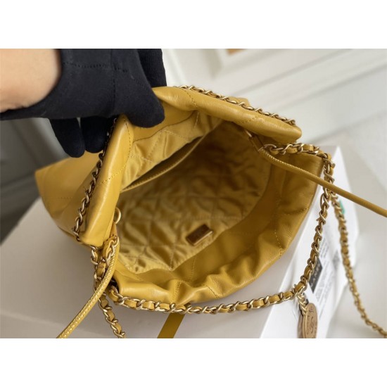 Chanel 23A Chanel 22 Mini Mango Yellow Gold Hardware Calfskin Leather Hass Factory leather 19x20x6cm