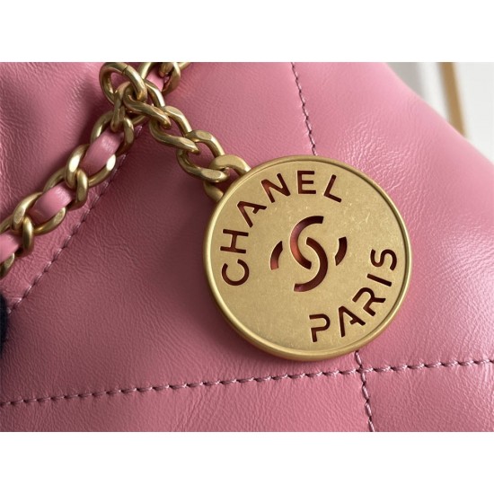 Chanel 23 Chanel 22 Mini Coral Pink Gold Hardware Calfskin Leather Hass Factory leather 19x20x6cm