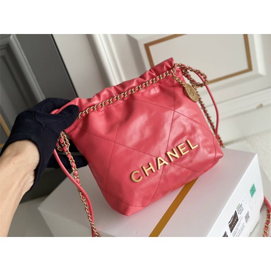 Chanel 23S Chanel 22 Mini Peach Pink Gold Hardware Calfskin Leather Hass Factory leather 19x20x6cm