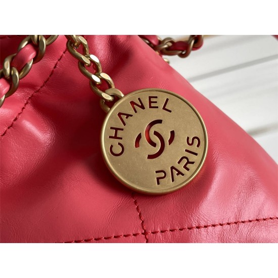 Chanel 23S Chanel 22 Mini Peach Pink Gold Hardware Calfskin Leather Hass Factory leather 19x20x6cm