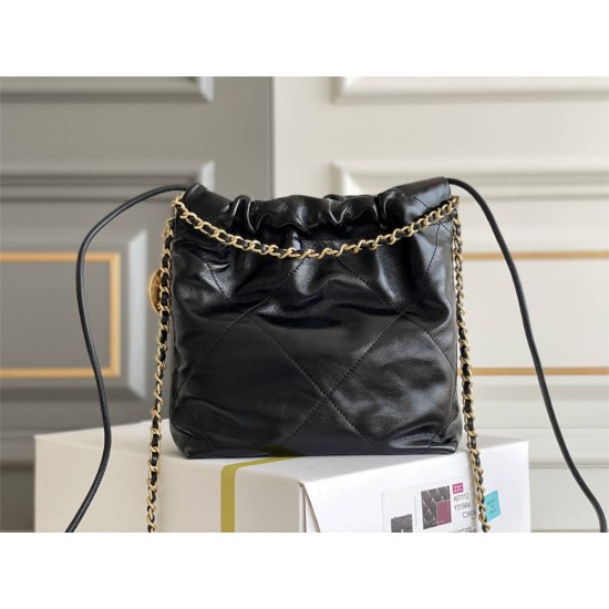 Chanel 23S Chanel 22 Mini Black Pearl Chain Gold Hardware Calfskin Leather Hass Factory leather 19x20x6cm