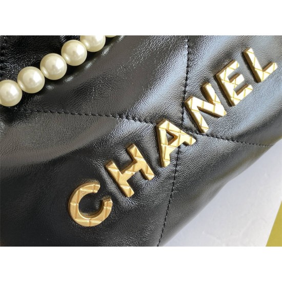 Chanel 23S Chanel 22 Mini Black Pearl Chain Gold Hardware Calfskin Leather Hass Factory leather 19x20x6cm