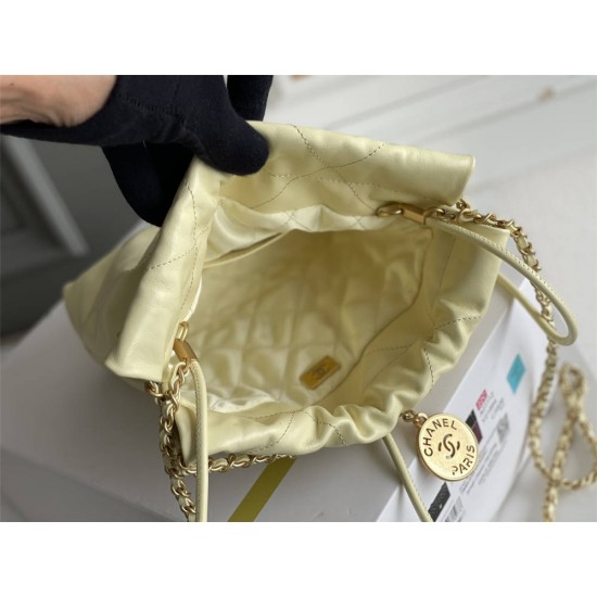 Chanel 23S Chanel 22 Mini Lemon Yellow Gold Hardware Calfskin Leather Hass Factory leather 19x20x6cm