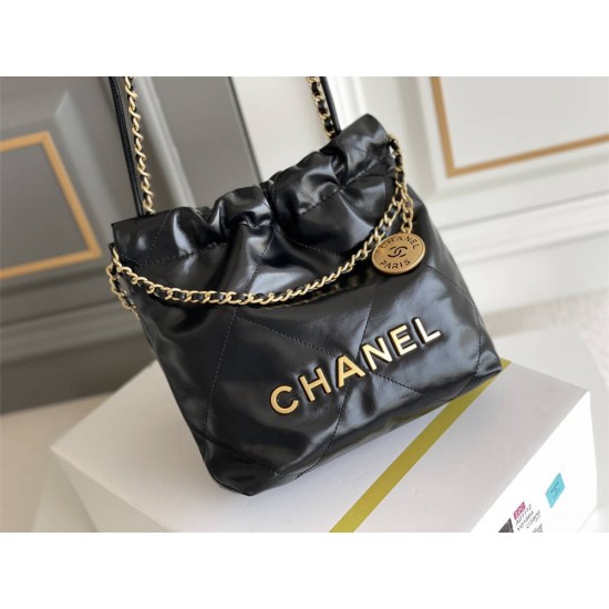 Chanel 23S Chanel 22 Mini Black Gold Hardware Calfskin Leather Hass Factory leather 19x20x6cm