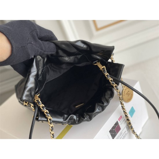 Chanel 23S Chanel 22 Mini Black Gold Hardware Calfskin Leather Hass Factory leather 19x20x6cm