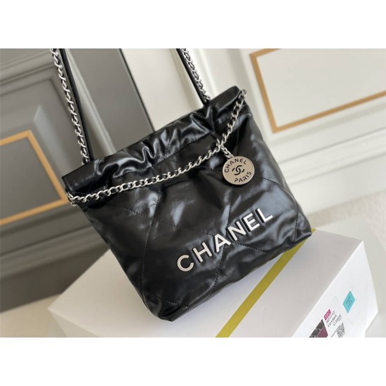 Chanel 23S Chanel 22 Mini Black Silver Hardware Calfskin Leather Hass Factory leather 19x20x6cm