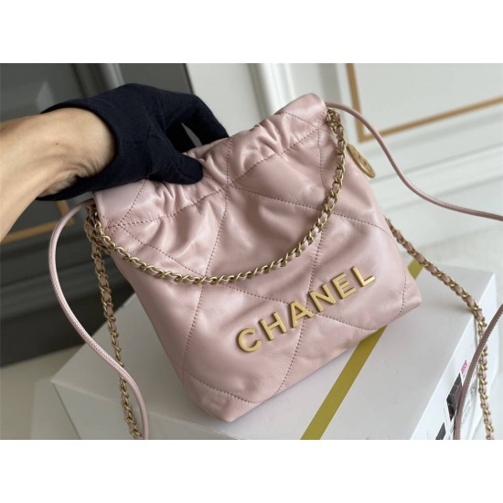 Chanel 23S Chanel 22 Mini Pink Gold Hardware Calfskin Leather Hass Factory leather 19x20x6cm