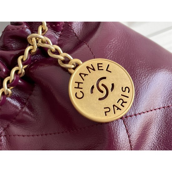 Chanel 23S Chanel 22 Mini Dragon Fruit Pink Gold Hardware Calfskin Leather Hass Factory leather 19x20x6cm