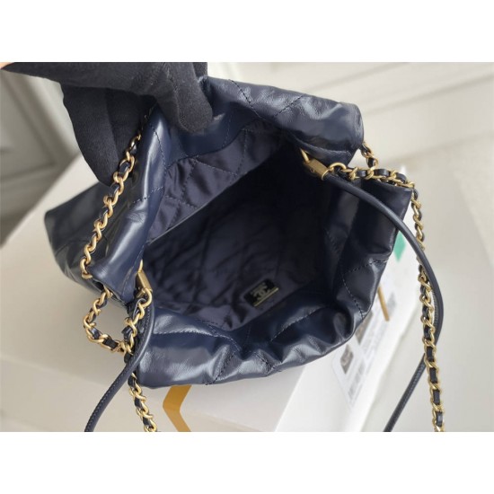 Chanel 23S Chanel 22 Mini Deep Blue Gold Hardware Calfskin Leather Hass Factory leather 19x20x6cm