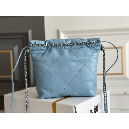 Chanel 23A Chanel 22 Mini Milky Blue Silver Hardware Calfskin Leather Hass Factory leather 19x20x6cm