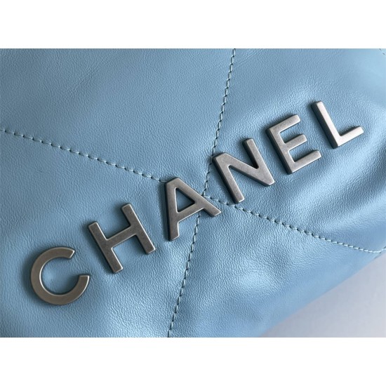 Chanel 23A Chanel 22 Mini Milky Blue Silver Hardware Calfskin Leather Hass Factory leather 19x20x6cm