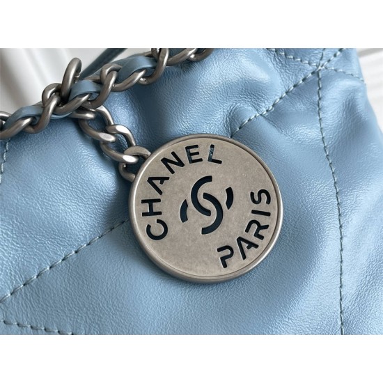 Chanel 23A Chanel 22 Mini Milky Blue Silver Hardware Calfskin Leather Hass Factory leather 19x20x6cm