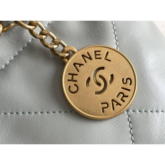 Chanel 23C Chanel 22 Mini Mist Blue Gold Hardware Calfskin Leather Hass Factory leather 19x20x6cm