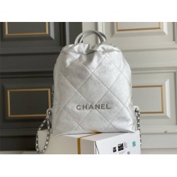 Chanel 23P Chanel 22 bag Small Double Shoulder Bag Flash Silver Hardware Silver Hardware Calfskin Leather Hass Factory leather 29x35x11cm