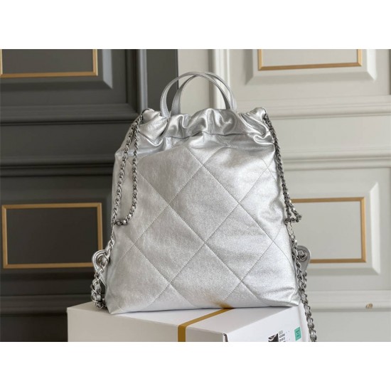 Chanel 23P Chanel 22 bag Small Double Shoulder Bag Flash Silver Hardware Silver Hardware Calfskin Leather Hass Factory leather 29x35x11cm