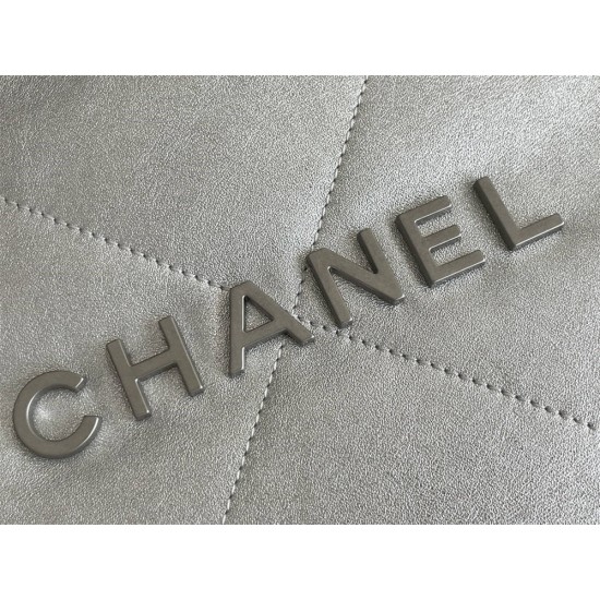 Chanel 23P Chanel 22 bag Small Double Shoulder Bag Flash Silver Hardware Silver Hardware Calfskin Leather Hass Factory leather 29x35x11cm