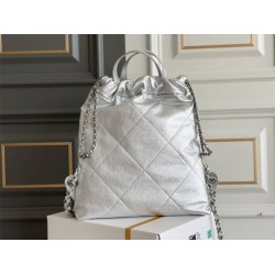 Chanel 22S Chanel 22 Small Double Shoulder Bag White Gold Hardware Calfskin Leather Hass Factory leather 51x40x9cm