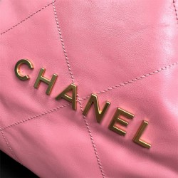 Chanel 22S Chanel 22 Small Double Shoulder Bag Peach Pink Gold Hardware Calfskin Leather Hass Factory leather 51x40x9cm