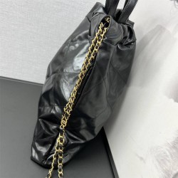 Chanel 22S Chanel 22 Small Double Shoulder Bag Black Gold Hardware Calfskin Leather Hass Factory leather 51x40x9cm