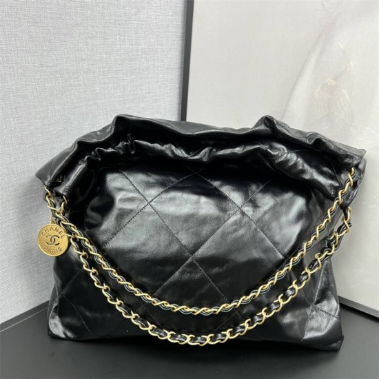 Chanel 22S Chanel 22 Bag Small Size 35 Black White Letters Gold Hardware Calfskin Leather Hass Factory leather 29x35x11cm