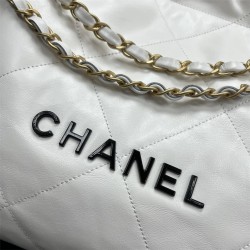 Chanel 22S Chanel 22 Bag Small Size 35 White Black Letters Gold Hardware Calfskin Leather Hass Factory leather 29x35x11cm