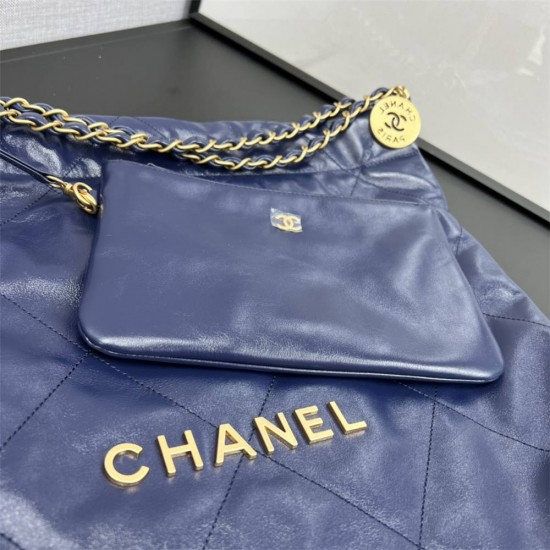 Chanel 22S Chanel 22 Bag Medium Size 39 Blue Gold Hardware Calfskin Leather Hass Factory leather 39cm