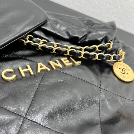 Chanel 22S Chanel 22 Bag Medium Size 39 Black Gold Hardware Calfskin Leather Hass Factory leather 39cm