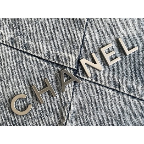 Chanel 23P Chanel 22 Bag Denim Backpack Silver Hardware Silver Hardware Calfskin Leather Hass Factory leather 29x35x11cm