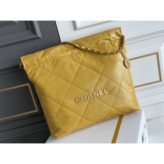 Chanel 23S Chanel 22 Bag Silver Hardware Small Size 37 Mango Yellow Calfskin Leather Hass Factory leather 35x37x7cm