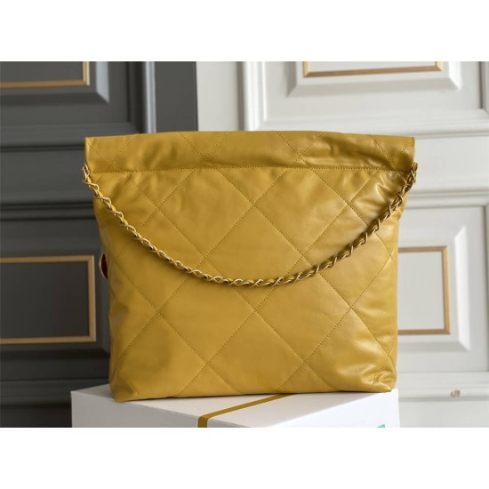 Chanel 23S Chanel 22 Bag Silver Hardware Small Size 37 Mango Yellow Calfskin Leather Hass Factory leather 35x37x7cm