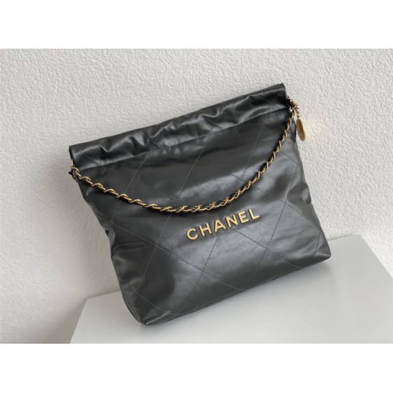 Chanel 22S Chanel 22 Bag Gray Small Size 37 Gold Hardware Calfskin Leather Hass Factory leather 35x37x7cm