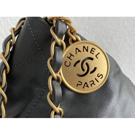 Chanel 22S Chanel 22 Bag Gray Small Size 37 Gold Hardware Calfskin Leather Hass Factory leather 35x37x7cm