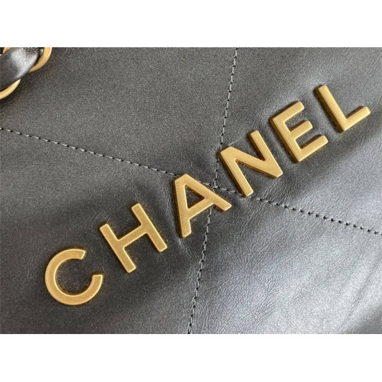 Chanel 22S Chanel 22 Bag Gray Small Size 37 Gold Hardware Calfskin Leather Hass Factory leather 35x37x7cm