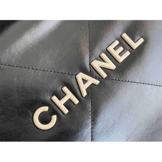 Chanel 22S Chanel 22 Bag Black White Letters Small Size 37 Gold Hardware Calfskin Leather Hass Factory leather 35x37x7cm