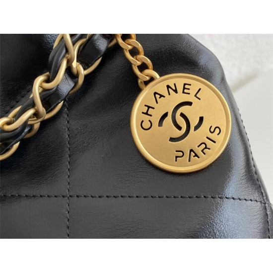 Chanel 22S Chanel 22 Bag Black White Letters Small Size 37 Gold Hardware Calfskin Leather Hass Factory leather 35x37x7cm