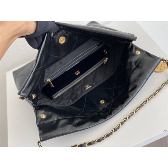 Chanel 22S Chanel 22 Bag Black White Letters Small Size 37 Gold Hardware Calfskin Leather Hass Factory leather 35x37x7cm