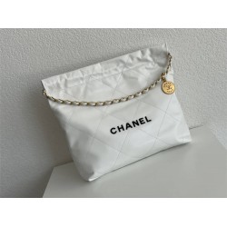 Chanel 22S Chanel 22 Bag White Black Letters Small Size 37 Gold Hardware Calfskin Leather Hass Factory leather 35x37x7cm