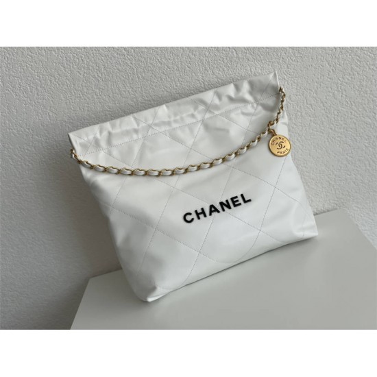 Chanel 22S Chanel 22 Bag White Black Letters Small Size 37 Gold Hardware Calfskin Leather Hass Factory leather 35x37x7cm