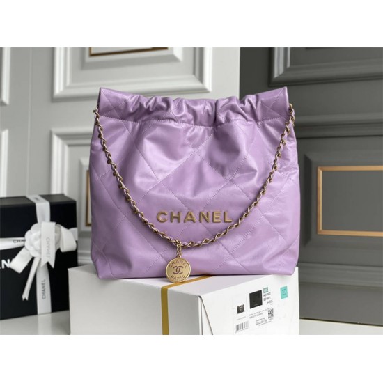 Chanel 22S Chanel 22 Bag Light Purple Small Size 37 Gold Hardware Calfskin Leather Hass Factory leather 35x37x7cm