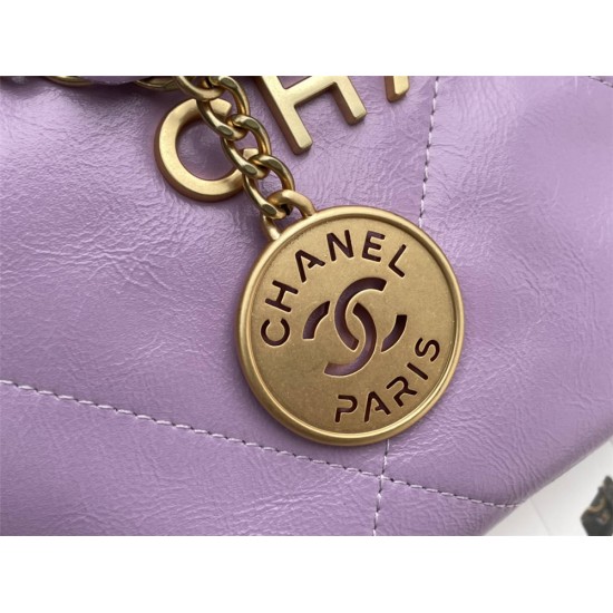 Chanel 22S Chanel 22 Bag Light Purple Small Size 37 Gold Hardware Calfskin Leather Hass Factory leather 35x37x7cm